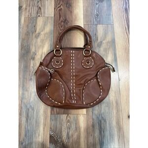 Cromia Genuine Leather Hobo Shoulder Bag With Embroidery Accents 12.5x17"
